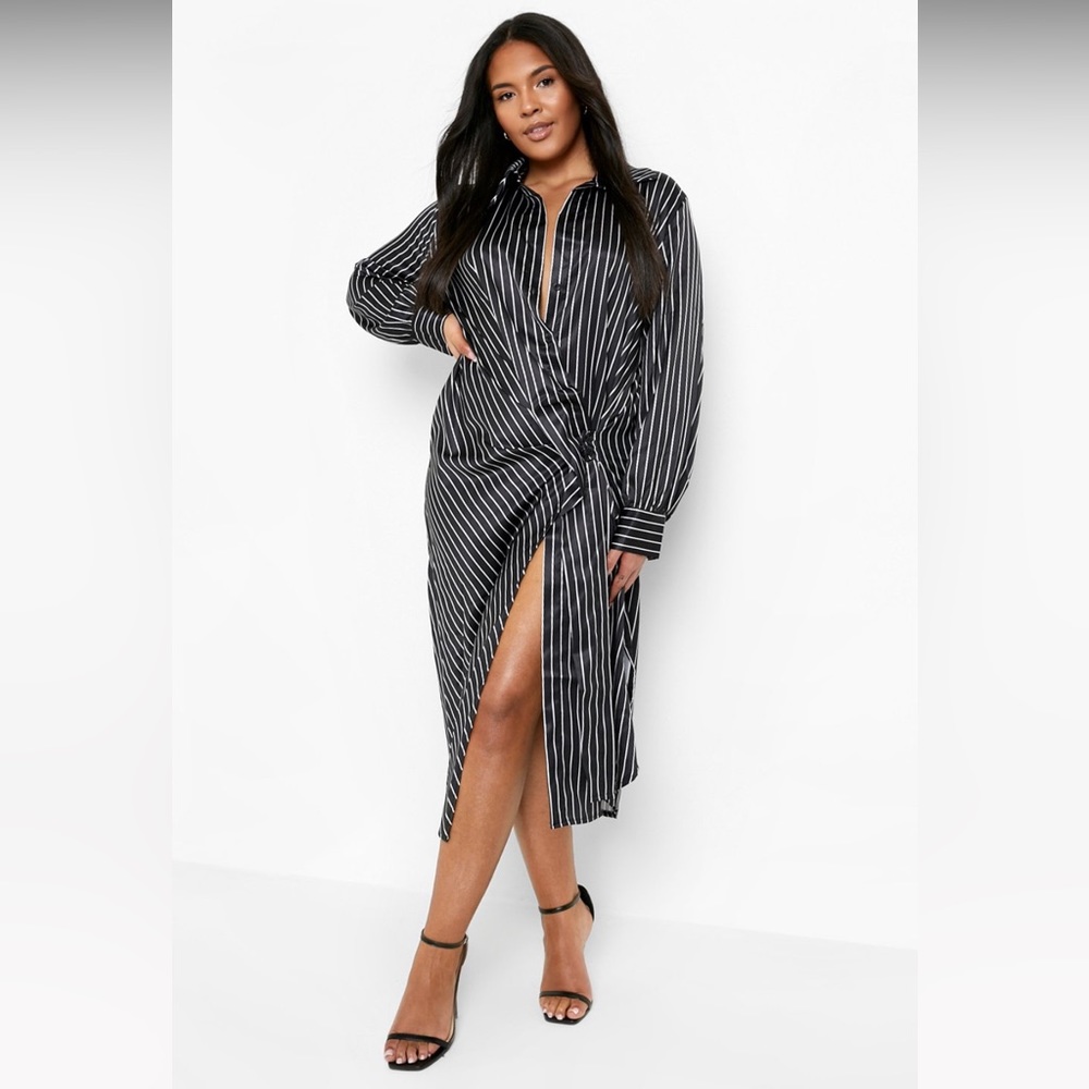 PLUS STRIPE SATIN MAXI SHIRT DRESS-brand new, size 22